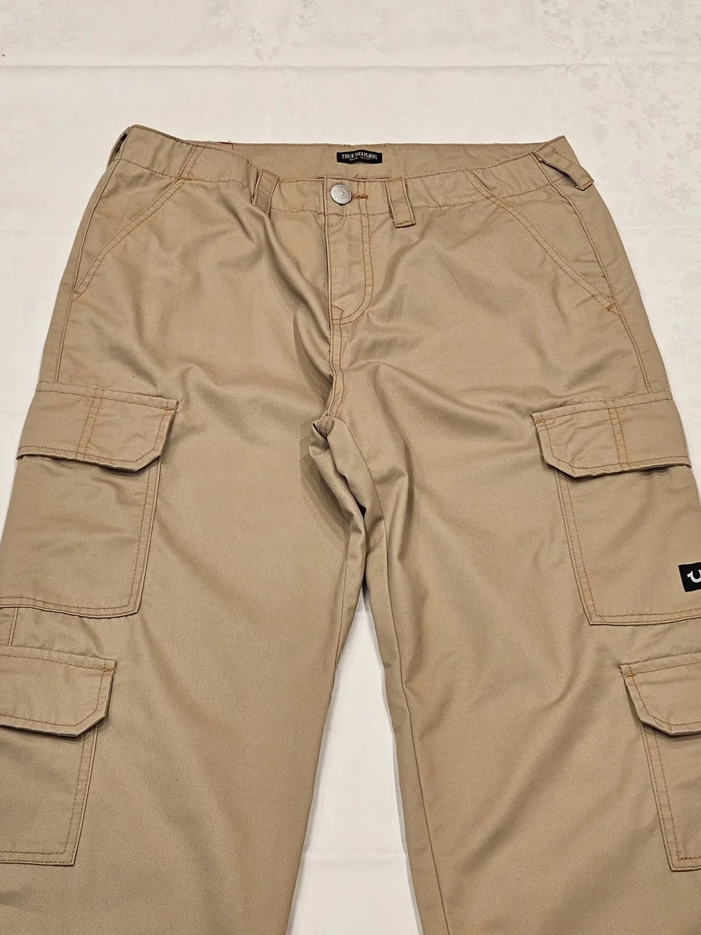 True Religion Men's Cargo Pants Size 31 Khaki Beige Khakis Embroidered Pockets - Picture 16 of 16